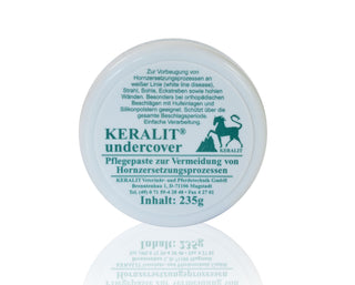 A tin of Keralit Undercover for frog cleaning and hoof protection
